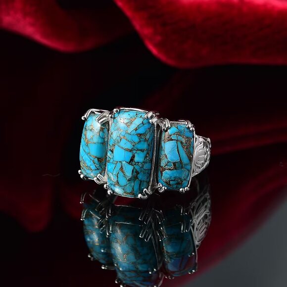 NEW Chestnut Brine Matrix Turquoise Stone Ring in Platinum Over Copper - Picture 4 of 4